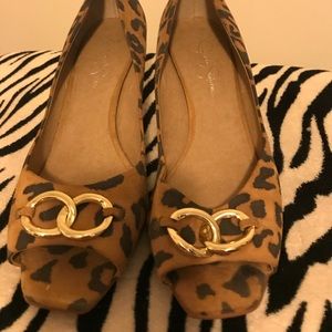 SOLD! Leopard print open toe peep heel